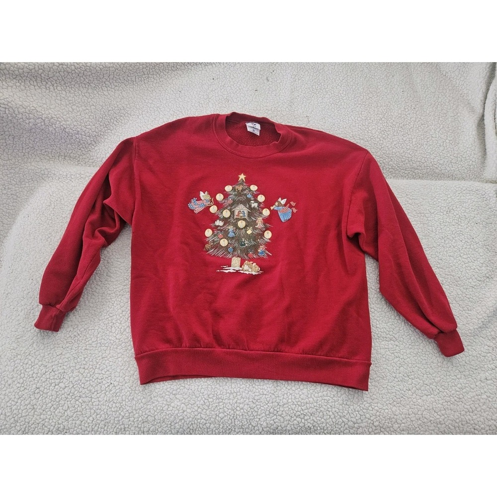 Vintage Made In USA JERZEES Long Sleeve Sweatshirt Size 2X Red Christmas Tree